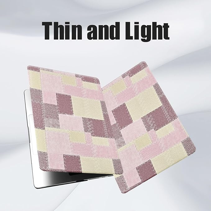 DTangLsm Checkered Case for MacBook Air 13 inch 2025 2024 2023 2022 M4 M3 M2 A3240 A3113 A2681, Checkerboard Grid Textured Leather Hard Shell Cover for MacBook Air 13.6 inch Case & Keyboard Cover,Pink