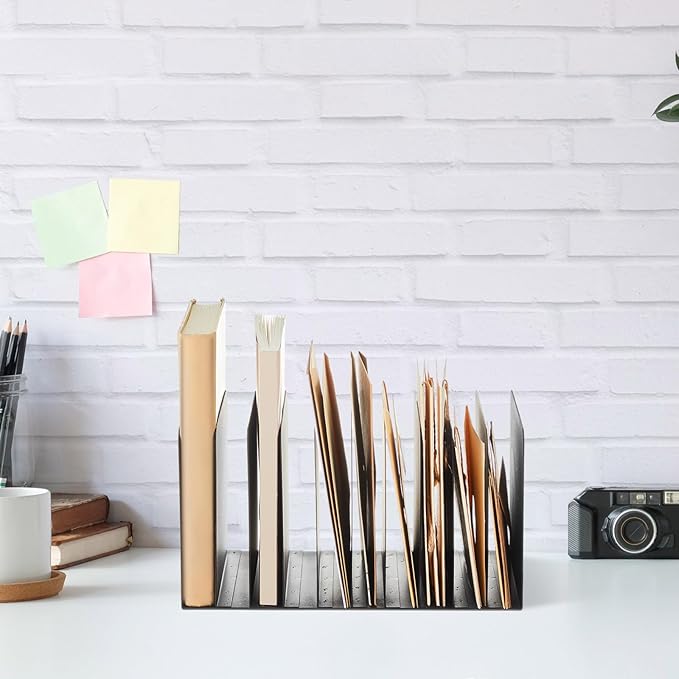 Suzile Metal Desk File Organizer 10 Compartments Metal Desktop Organizer File Sorter Office Organization File Holder for Home Classroom, Vertical File Organizer, 10.63" L X 5.79" W X 5.41" H