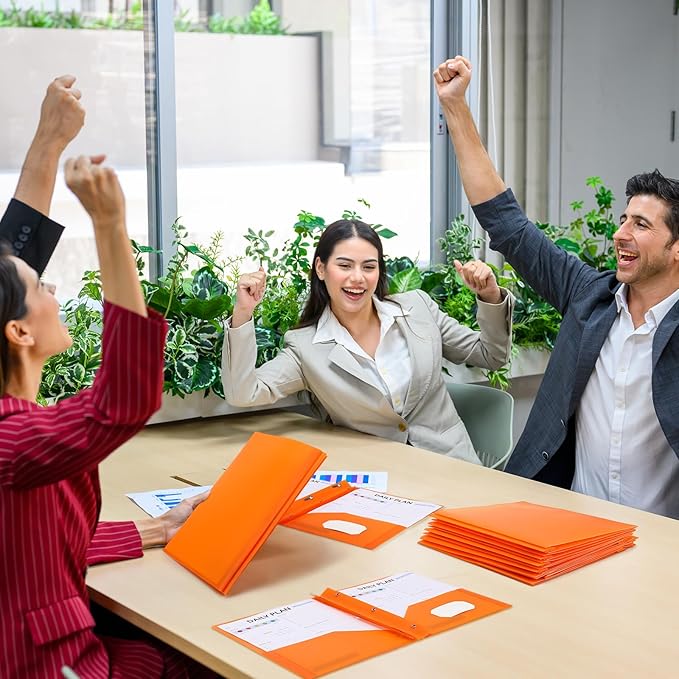 Patelai 48 Pcs Plastic Folders with 2 Pockets and 3 Prongs Home Folders with Card Slot Letter Size Heavy Duty Report Covers for Back to School(Orange,Classic)