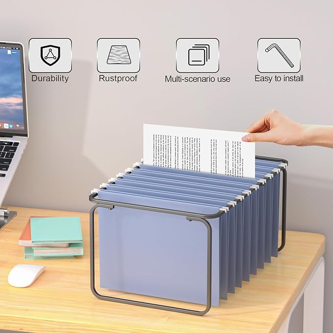 Legal/Letter Size Hanging File Folder Frame,Adjustable 16 to 25 inches,Heavy Duty Steel File Cabinet/Drawer Organizer Insert,Hanging Folder Holder for Desktop,12.598" W X 9.45" H,2 Packs