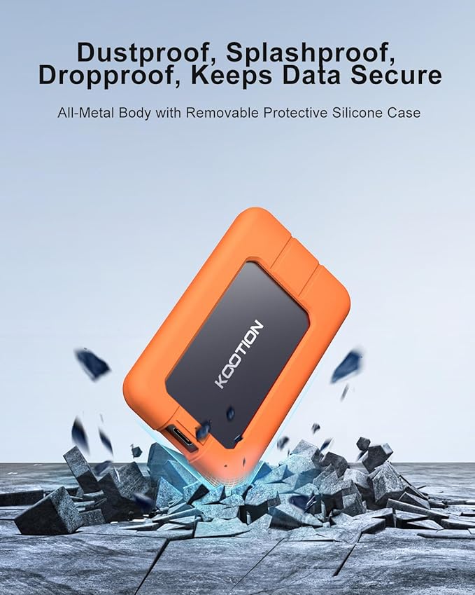 KOOTION 2TB Portable SSD USB-C Up to 2000MB/s USB 3.2 External SSD Portable Solid State Drive with Protective Case Shockproof Waterproof Type-C External Solid State Drive for PC/Mac