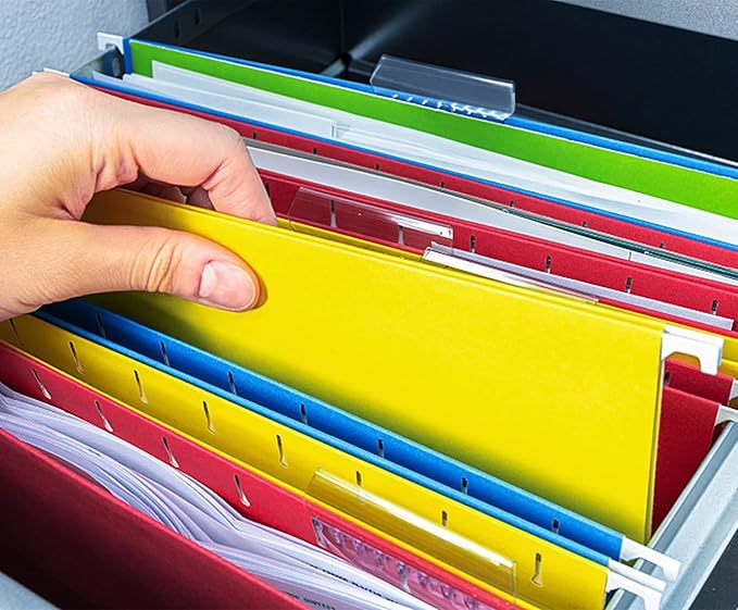 HERKKA Hanging File Folders, 60 Pack Reinforced Letter Size Hanging Folders with Heavy Duty 0 Inch Expansion, Designed for Bulky Files, Medical Charts, Adjustable Tabs, Assorted Colors