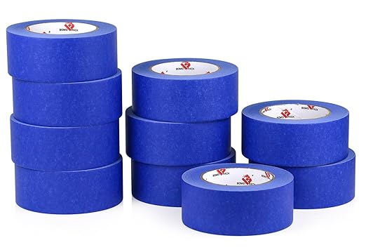 BOMEI PACK 10 Rolls Painters Tape 2 inch Wide, Painter's Tape Blue Masking Tape 2 inch x 55 Yards for Walls Painting, Home Improvement and School Projects, Total 550 Yards