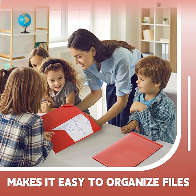 Henoyso 36 Pcs Plastic Folders with Clear Front Pockets Heavy Duty File Folders with 2 Pockets and Card Slot for Student Communication School Office Presentation Report (Red)