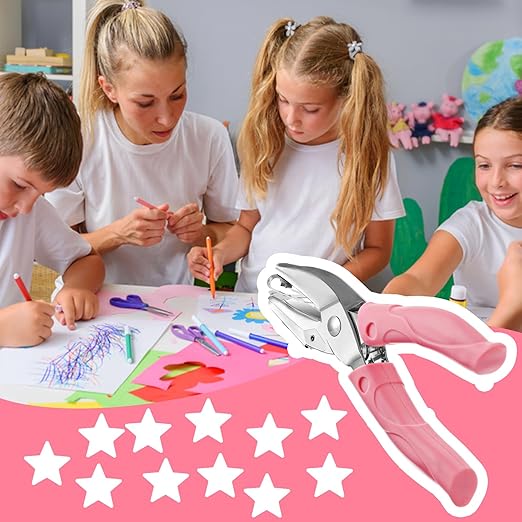 Xindojuz 1 PCS Small Star Hole Punch, 0.2 Inch Metal Single Hole Puncher Handheld Paper Heart Star-Hole Punch with Soft-Handled for Clothing Ticket DIY Craft Tags Scrapbook Tool (Pink)