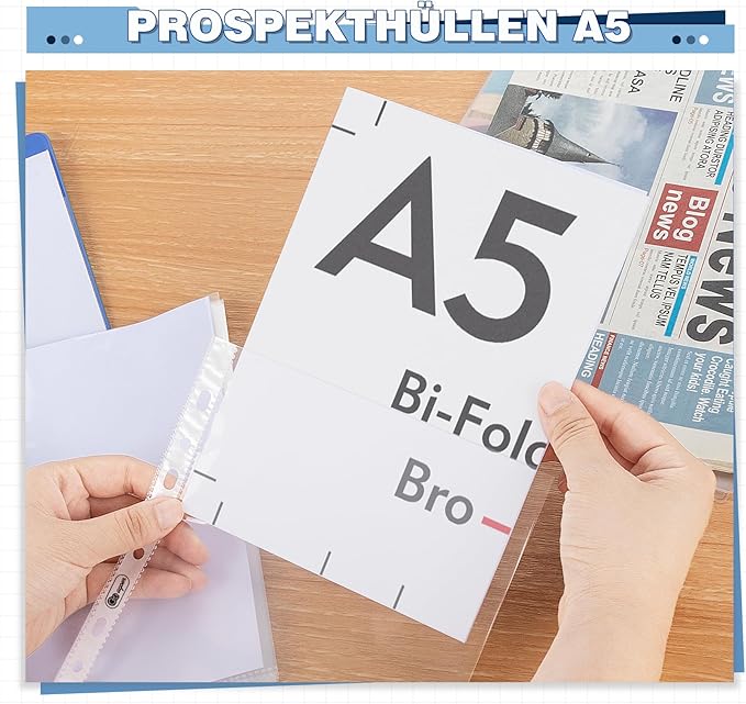 A5 Punched Pocket,100 Sheet Protector Binder Sleeves,160 Micron Plastic Folder Protectors,Strong Binder Pocket Paper File Letter 7 Hole Clear Page Protectors Plastic Cover for Paper,Documents,Photos