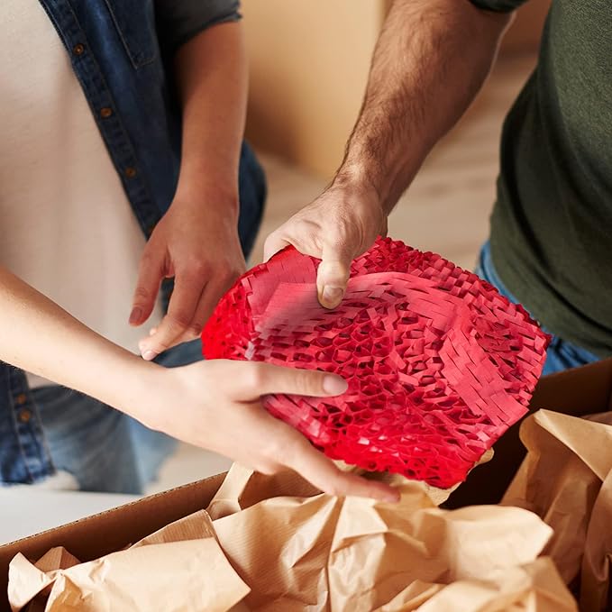 Red Honeycomb Packing Paper for Moving Breakables, 15 Inch x 100 Feet. Fragile Shipping Supplies. Perforated Packing Materials for Fragile Items. Moving Paper Wrap. Eco Friendly Packaging