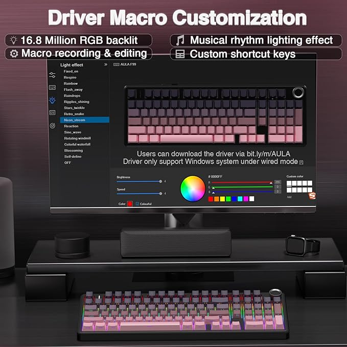 AULA F99 Pro Wireless Mechanical Keyboard with Knob,Tri-Mode BT5.0/USB-C/2.4GHz Hot Swappable Keyboard,Pre-lubed Switches,RGB Backlit Computer Gaming Keyboards