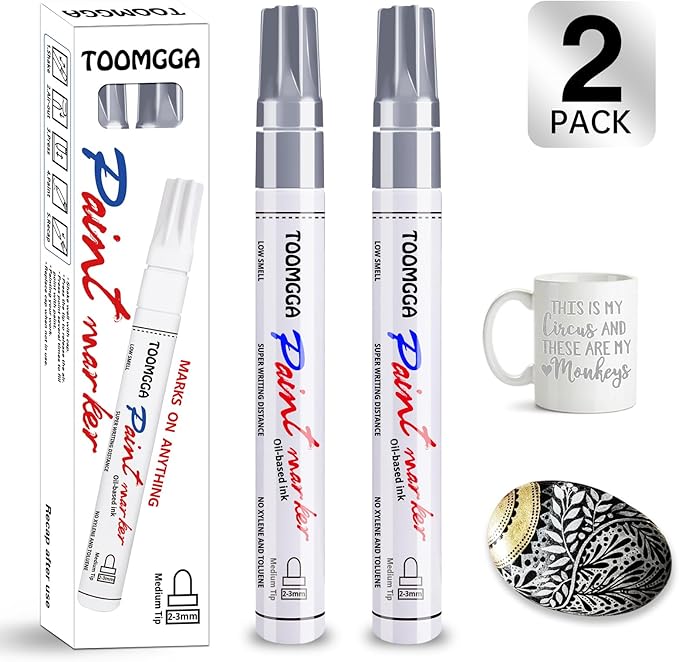 Silver Paint Pens Paint Markers Permanent Markers Oil Based for Metal Wood, Metal, Car Tyre,Wood, Plastic, Rock Painting, Glass, Craft Supplies,Waterproof