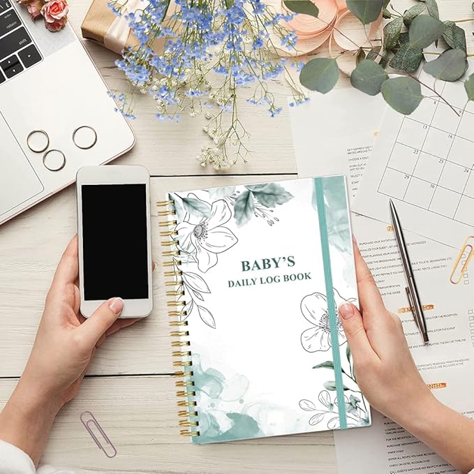 Baby's Daily Log Book - A5 Baby's Tracking for Newborns, 150 Easy to Fill Pages to Track and Monitor Your Newborn Baby's Schedule, Teal Flowers