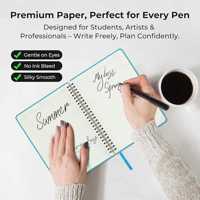 Planner 2025-2026 Daily Weekly and Monthly,8.5"x6.5",18 Months Spiral Bound Calendar Agenda with Self-adhesive Pen Holder,2026 Academic Plan with Vegan Leather Soft Cover,Light Blue