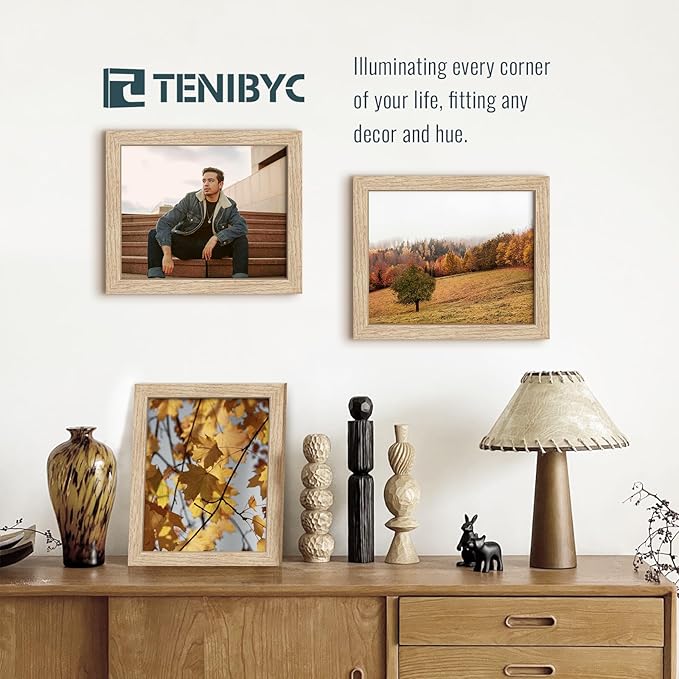 8x10 Picture Frame with HD Glass - 3pk, Natural Oak Wood Photo Frame, Tabletop Display