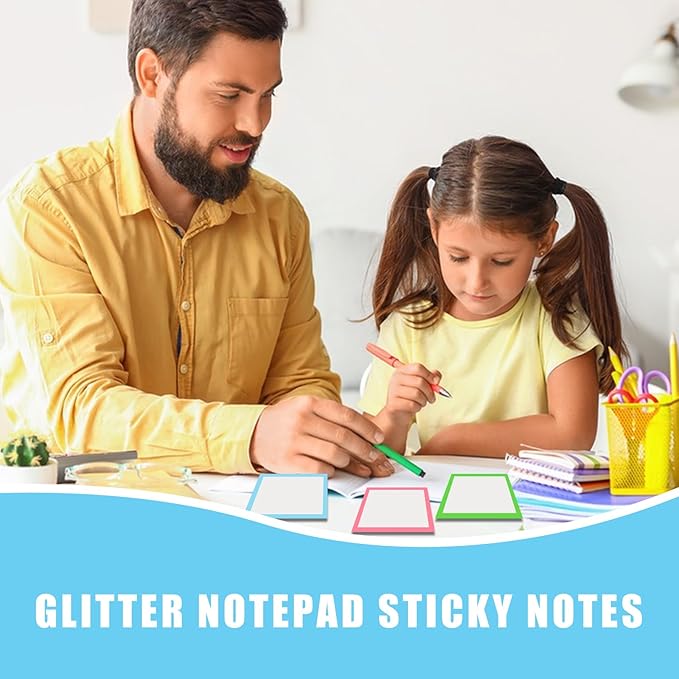 5pcs Sparkle Sticky Notes, Clear Post It Notes Pastel, Cute Self Adhesive Note Memo Pads, Small to Do List,See Through Notes, Office Supplies, Transparent Glitter Notepads Stationery