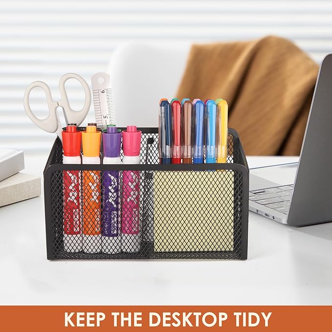 Ameceres Magnetic Pencil Holder - Extra Strong Magnets Mesh Marker Holder Perfect for Whiteboard, Refrigerator and Locker Accessories (2 Baskets, 1 Pack Black)