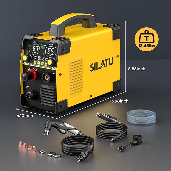 SILATU CNC Plasma Cutter Machine, 65Amp Blow Back Pilot Arc Air Sensor Technology, Large Screen Display, 110V/220V Dual Voltage Non-Touch CNC Plasma Cutting Machine, 16mm Clean Cutting Thickness