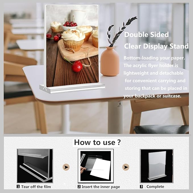 Acrylic Sign Holder Double Stands Ad Frames Clear Flyer Display Stand for Office Home Restaurant, Display Sign Stand for Store Sign Holders, Vendor Booth Display Items Vertical (6 Pack-5" X 7"Inch-Vertical(T-Shape))