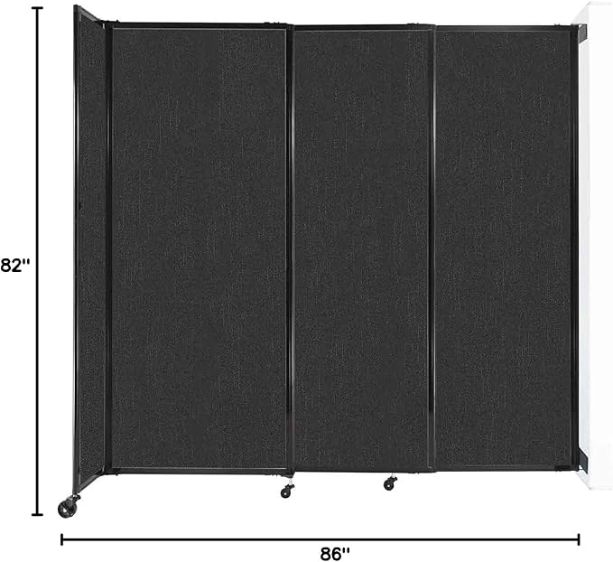 Wall-Mounted Sliding StraightWall Room Divider | Adjustable Widths | Locking Wheels | Room Separator | Up to 7'2" Wide x 6'10" Tall Black Fabric Panels
