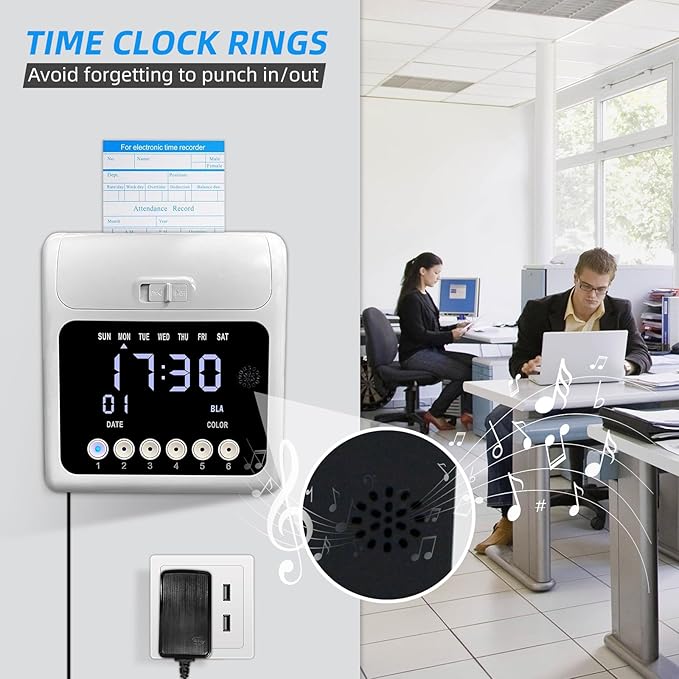 Time Clock with Passcode, Auto-Align Time Clocks for Small Business, Time Clock Punch Machine with 50-Piece Time Cards, and One Ink Ribbon Cartridge