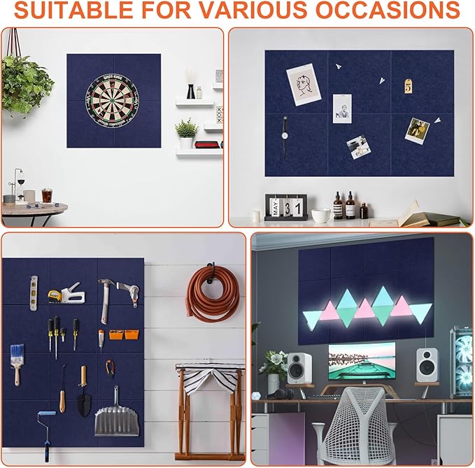 Cork Boards for Walls 48" x 36" Felt Board Alternative, 12 Pack Felt Wall Tiles Bulletin Board, Large Cork Board for Office Pin Board Tack Board Cork Boards