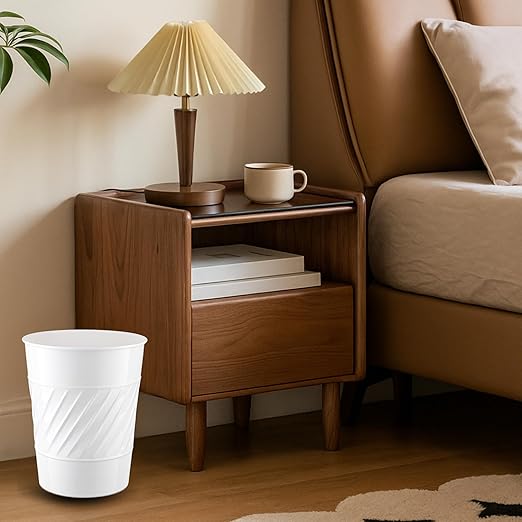 Monarch Abode White Handcrafted Wave Embossed Metal Wastebasket for Home Office Bedroom, Decorative Waste Basket, Modern Bathroom Garbage Can, Durable & Decorative Trash Bin, White Bathroom Trash Can