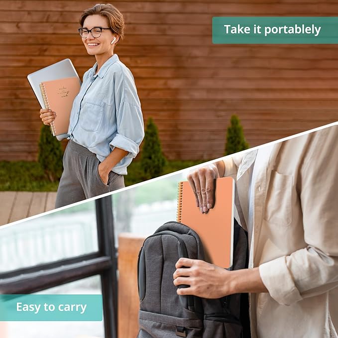 Taja Meeting Notebook for Work Organization - Work notebook with action items, Meeting Minutes Planner Notebook, Perfect Office Supplies for Men & Women - Coral