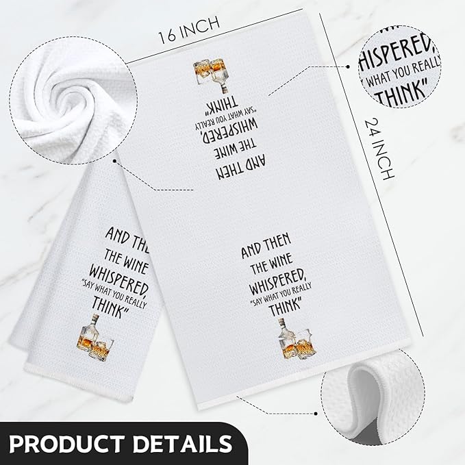 Funny Wine Kitchen Towels, Whiskey Lovers Gifts Hand Towels for Kitchen Decor, Gifts for Wine Lovers Women Men Decorative Dish Tea Towels for Home Bar Pub, 16x24 Inch
