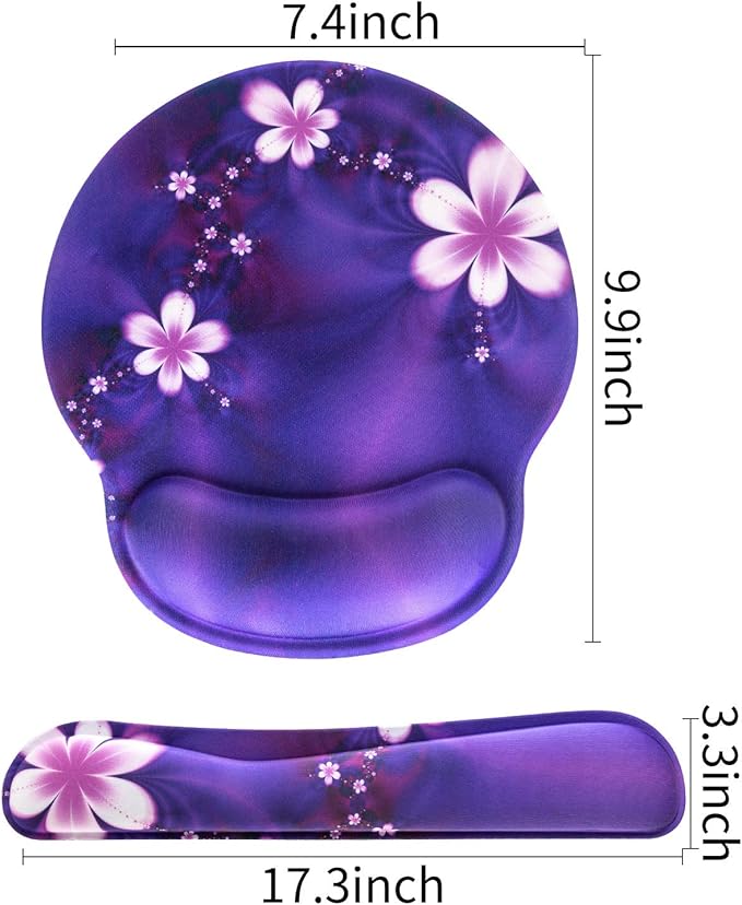 Ergonomic Keyboard Mouse Pad Wrist Rest Support Set for Laptop/Computer/Desktop,Memory Foam Hand Rest Wrist Cushion for Gaming/Office,Lightweight Comfortable & Pain Relief (Purple, Flower)