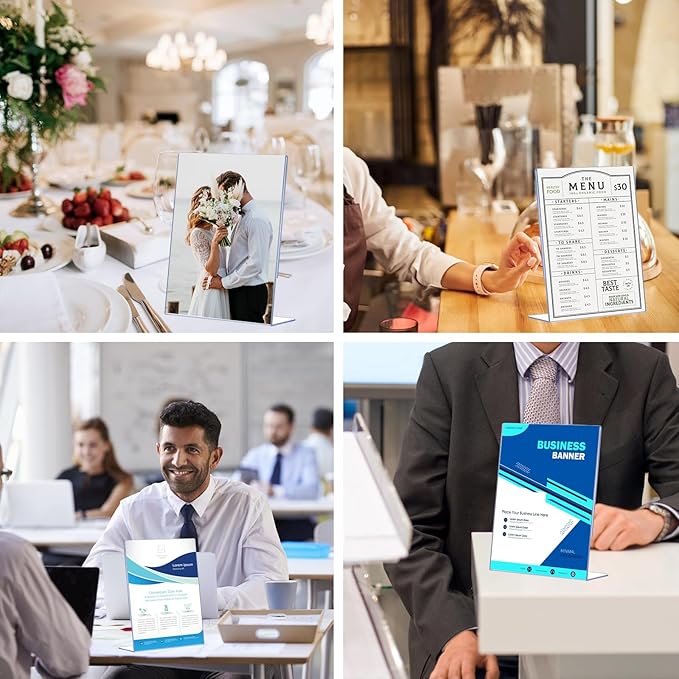 6 Pack Slanted Back Acrylic Sign Holders 4x6 for Business & Store, Tabletop Vertical Sign Holder with Anti-Slip Pads Clear Display Stand, for Menus Flyers Documents Office Restaurants Party Decoration