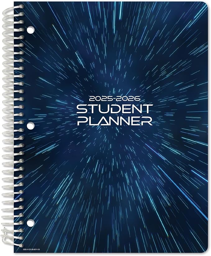 Global Datebooks Dated Middle School or High School Student Planner for Academic Year 2025-2026 Includes Ruler/Bookmark and Planning Stickers (Block Style - 8.5"x11" - Galaxy)