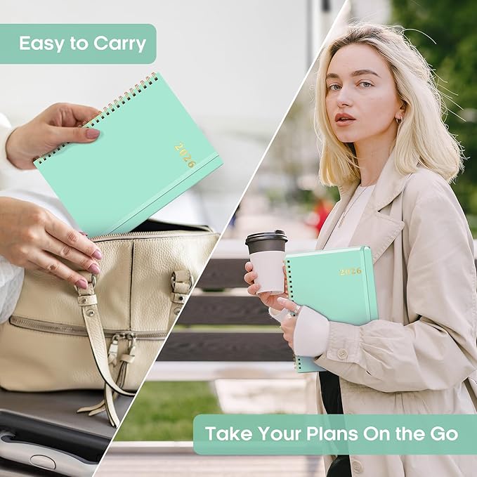 2026 Planner, Weekly and Monthly Calendar Planner Book, January 2026 - December 2026, Hardcover Spiral Planner with Monthly Tabs, Notes Pages, Perfect for Women & Men, A5 (6.4" x 8.5") - Mint
