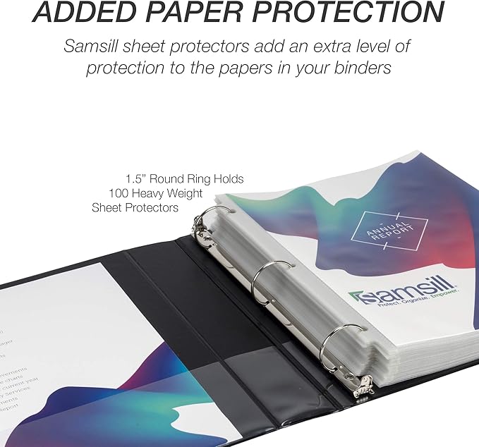 Samsill Durable 1.5 Inch Binder, Made in the USA, Round Ring Customizable Clear View Binder, Black, 4 Pack (MP48450)