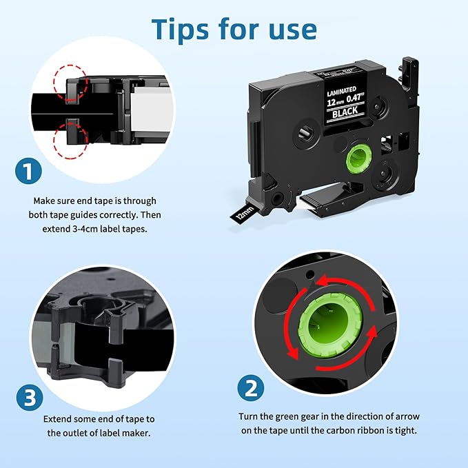 Airmall Label Maker Tape Black Replacement for Brother Ptouch Tape 12mm 0.47 White on Black Tze-335 Tze335 TZe TZ 12mm 0.47 Laminated for Brother PT-D210 PT-D220 PT-H110 PT-D400 PT-D600, 4-Pack