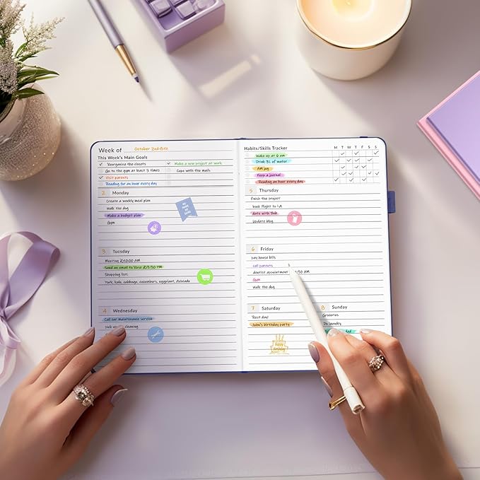 Undated Weekly Planner for 2025, Forvencer Simplified Weekly & Monthly Calendar Planner, Cute Daily Organizer Notebook, Agenda Journal to Track Goals & Tasks, Start Anytime, A5 Size, Teal Marble