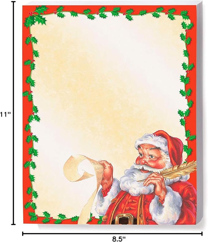 PaperDirect Santa's List Holiday Border Paper, Cream Background with Red Holly Border and Vintage Santa with Naughty or Nice List, 8.5 x 11, Acid-Free, Ideal for Holiday Invitations, Cards, 100 sheets