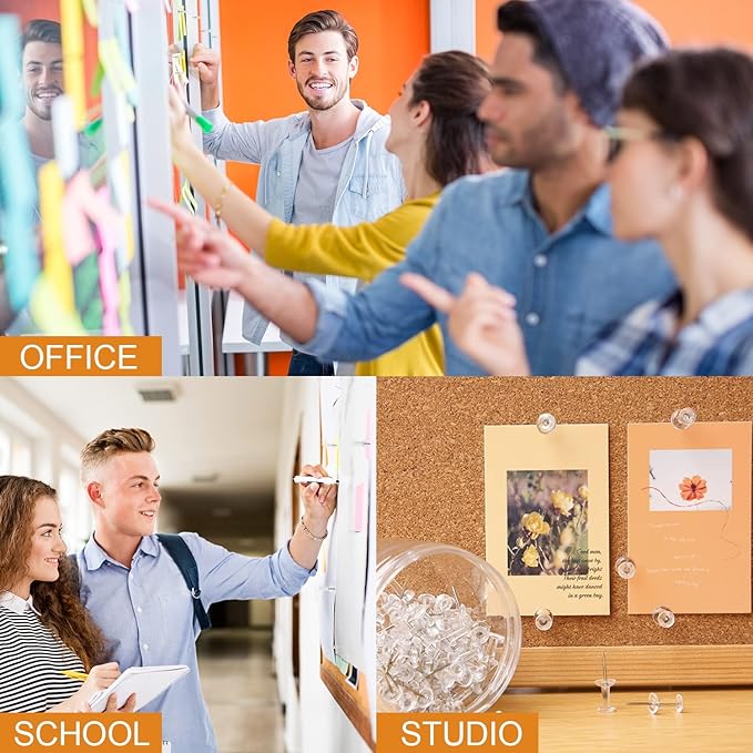 400Pcs Push Pins, Clear Thumb Tacks for Bulletin Board, Stick Pins Thumb Tacks for Cork Board Wall Hangings, Office Push Pins Steel Point and Clear Plastic Head