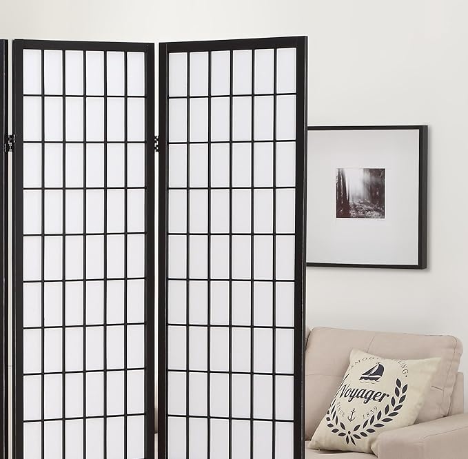 NicBex Room Divider 4 Panel Room Dividers with Oriental Style Partition Room Dividers and Folding Privacy Screens Wall Divider for Home, Office, Room Separation,72" W x 2" D x 72" H, Black