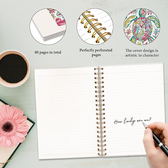 JXREQ Cute Floral Sea Turtle Notebook Ocean Beach Journal Gifts for Women Note Taking Bible Notes Writing, Gifts for Turtles Lovers, Pretty Spiral Notebooks 5.5x8.3