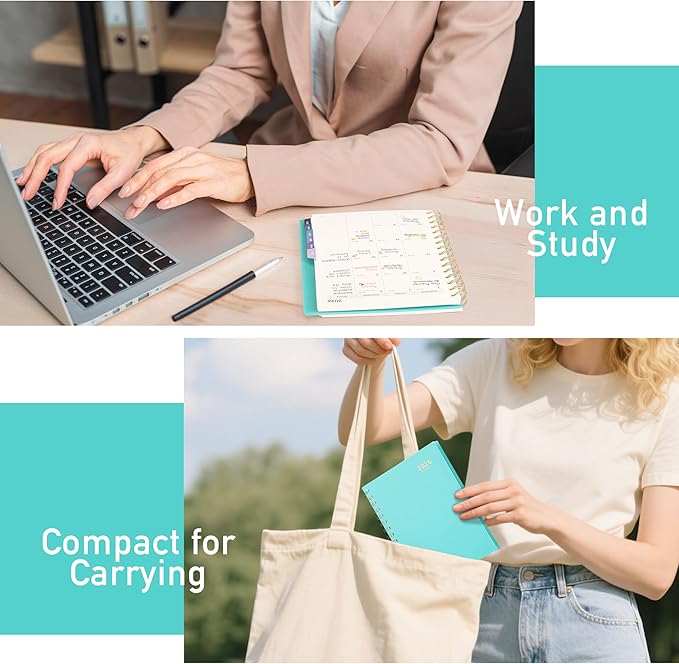 RETTACY 2026 Planner, Weekly and Monthly, Medium Size (5.7" x 8.3"), Jan - Dec 2026, Agenda, Calendar, 12 Month Tabs, Flexible Plastic Cover, 100 GSM Thick Paper, Spiral-bound (Tiffani Blue)