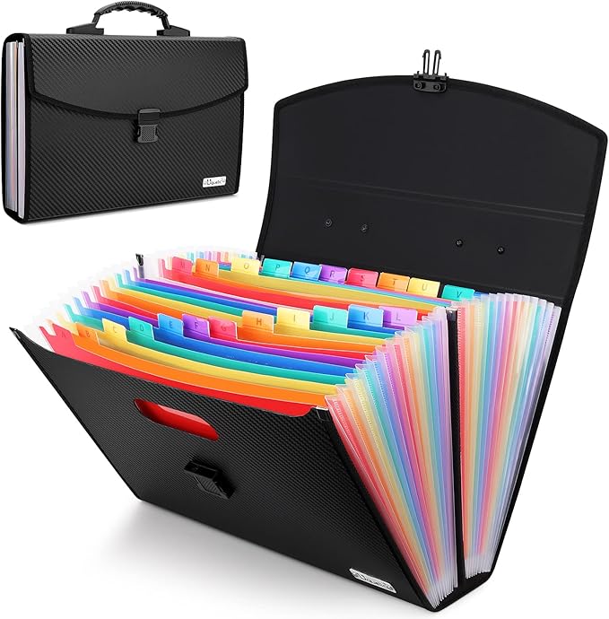 Uquelic 26 Pockets Expanding File Folder - Accordion Savor Document Organizer Folio Upgraded Durable Buckle, Base with Ergonomic Portable Handle/Large Legal Size Expandable File Organizer