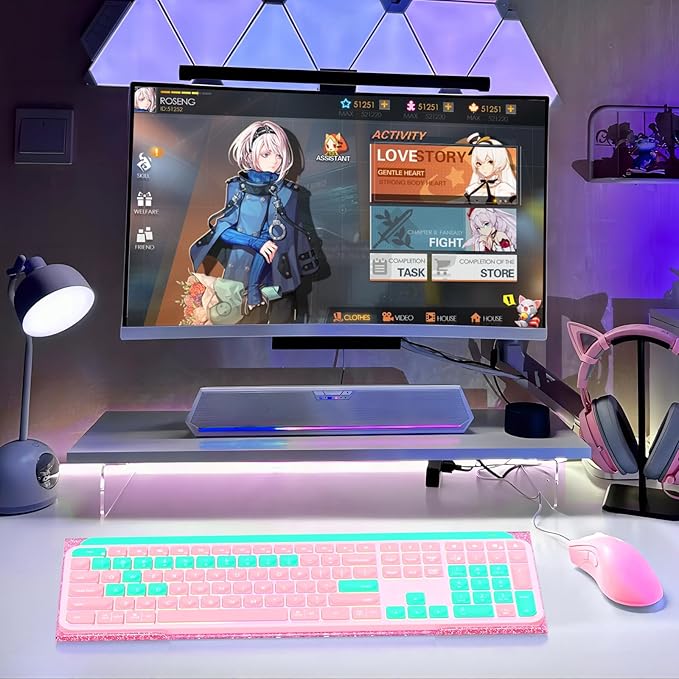 WINFFOR Comfortable Computer Keyboard Stand - Ergonomic Keyboard Riser Acrylic Tilted Keyboard Holder for Easy Typing&Working at Home Office - Fits All Keyboard Sizes - 17'' Wide (Glitter Pink)