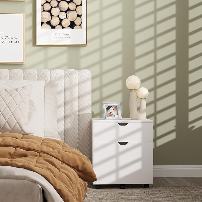 HollyHOME 2-Drawer Wood File Cabinet, Under Desk Cabinet for Home Office, Rolling Storage Shelf for Home, Printer Stand, for A4, Letter-Size, 11.8in Hanging File Folders, White