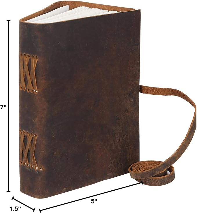Leather Journal Notebook, Genuine Leather Journal for Men & Women Handmade Writing Travel Notebook, 240 Unlined Pages Vintage Notepad Gift: Rustic Brown (7"x5")