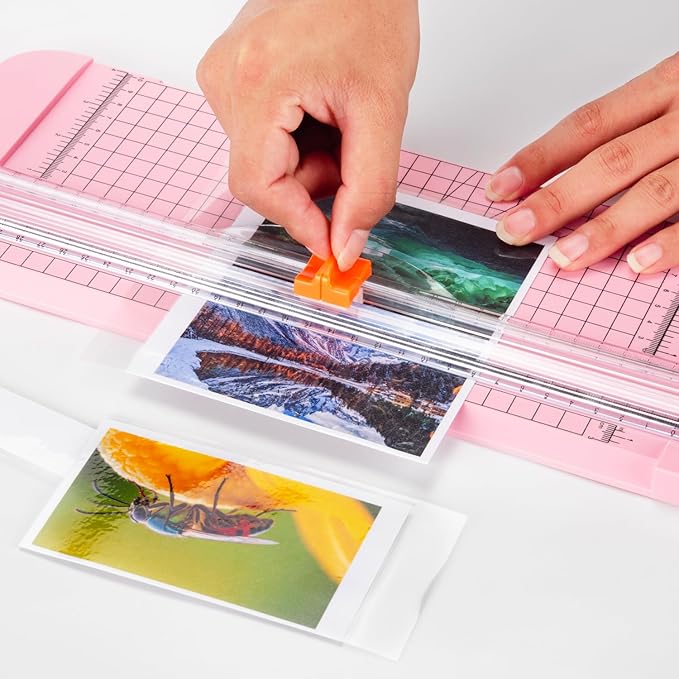 WORKLION Straight Paper Cutter For crafting – Pink 12 Inch Paper Trimmer With Security Safeguard and Side Ruler, Perfect for Cardstock, Coupon,Photos and Crafting Paper.