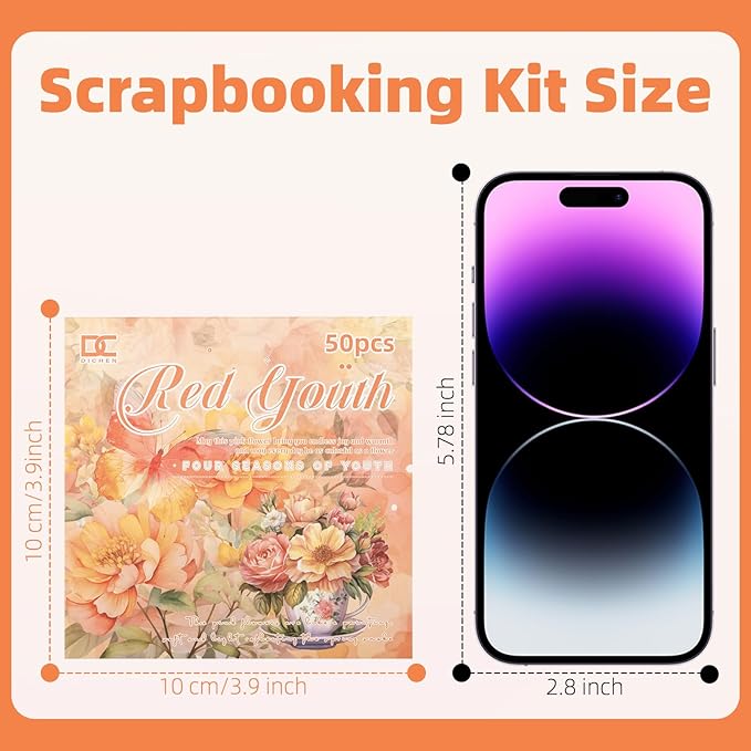 Red Flower Theme Sticker Scrapbooking Supplies for Junk Journal 50 Sheets, Include 25 PET Stickers and 25 Paper of Scene Material Paper - Vintage Journaling Stickers (TZ-006-007)