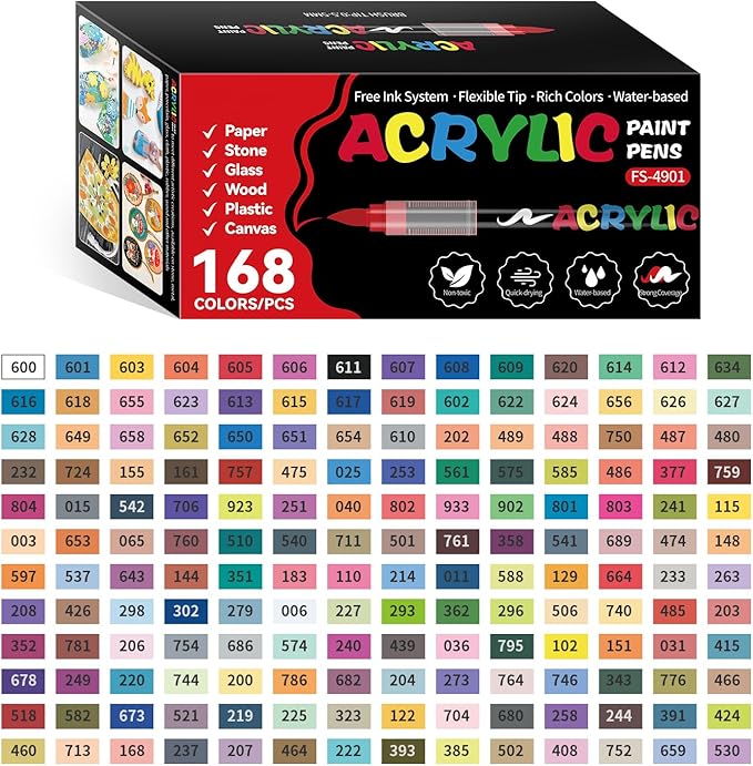168 Colors Acrylic Paint Markers, Soft Brush Tip Acrylic Markers Set, Paint Pens for Wood, Fabric, Canvas, Glass, Stone, Canvas, Rock Painting and DIY Crafts Art Supplies
