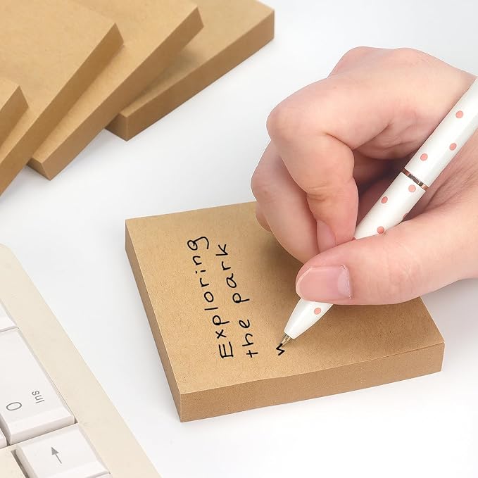 Sticky Notes 3x3 Self-Stick Notes Pads with 6 Bright Colors, Easy to Post for Office, School, Home, 6 Pads/Pack, 100 Sheets/Pad(Kraft Paper)