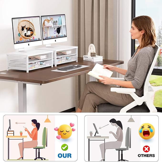 OPNICE Computer Monitor Stand Riser, Desk Organizers and Accessories with Drawer, Laptop Stand, Office Desk Accessories & Workspace Desktop Organizers Storage for Office Supplies(White)