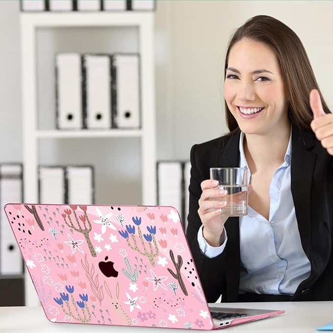 Teryeefi Case for MacBook Pro 13 inch A2338 M2 M1 Chip A2251 A2289 A2159 A1989 A1706 (2025 2024 2023 2022-2016), Clear Pink Hard Shell with Keyboard Cover Trackpad Film Type C Adapter,Cute Plants W125