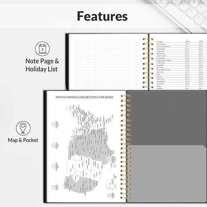 2026 Planner SUNEE Weekly and Monthly Planner - January 2026-December 2026, 6.4" x 8.3" Half Weekly Half Note, Daily 2026 Calendar Planner with PVC Waterproof Cover, Monthly Tab, Note, Bookmark, Black