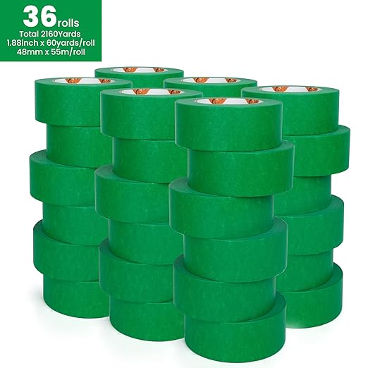 Green Painters Tape Multi-Surface Masking Tape 1.88 inch x 60 Yard, Indoor and Outdoor Painting Tape, Residue Free Easy Removal with Sharp Lines, Paint Tape for Walls, Auto, Home, 36Rolls